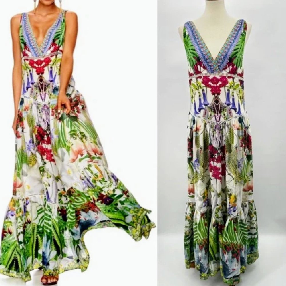 Camilla dress Exotic Hypnotic Silk Maxi Size 10 US Small Sold Out Vacation